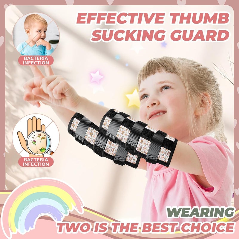 Threlaco 2 Pack Thumb Sucking Stop for Kids Toddlers Nail Biting Treatment Finger Sucking Deterrent Guard Prevention Anti Nose Picking Pediatric Elbow Immobilizer for Boys Girls 2-6 Years(Rainbow) - Image 2
